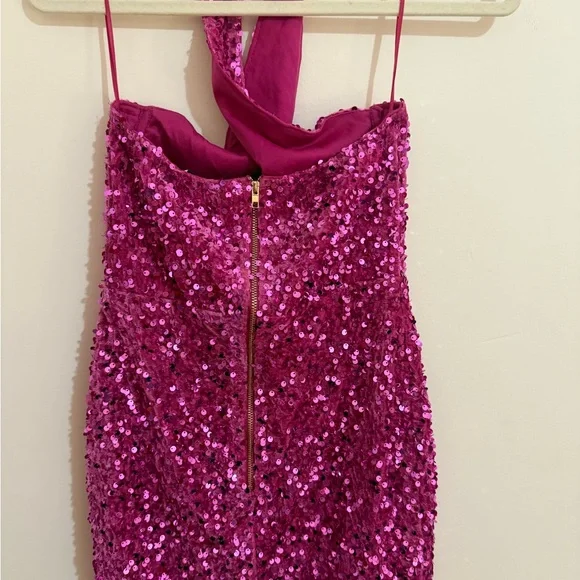 Fashion Nova Hot Pink Sequin Halter Mini Dress - Picture 4 of 4